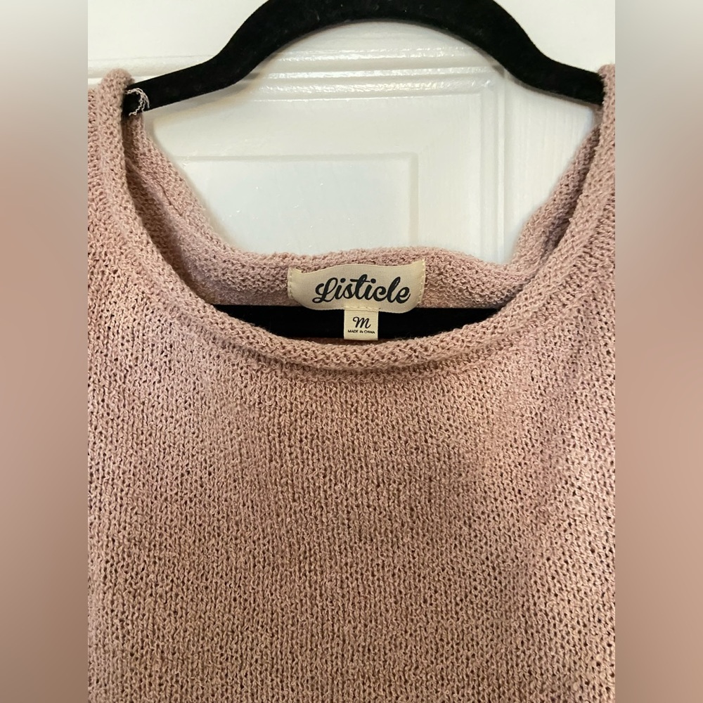 Pink Cropped Knit Oversized Sweater - Picture 3 of 4